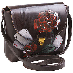 Женская сумка-клатч коричневая с росписью Alexander TS Кубби – «Розы в Зазеркалье»