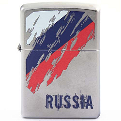 Зажигалка Russia Flag с покр. Street Chrome серебристая Zippo 207 Russia Flag GS