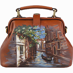 Сумка коньяк с росписью Alexander TS Фрейм «Венецианский канал»