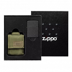 Набор: чёрная зажигалка Black Crackle и зелёный нейлоновый чехол Zippo 49400 GS