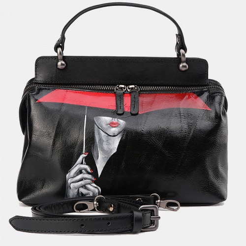 Женская сумка, черная Alexander TS W0042 Black Дама с зонтом