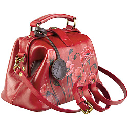 Женская сумка-саквояж красная с росписью Alexander TS Фрейм «Маки2»