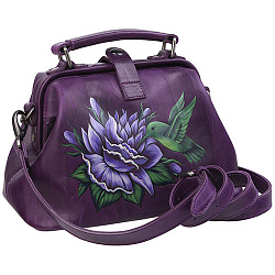Женская сумка с росписью Alexander TS Фрейм «Флаверс» в фиолетовом