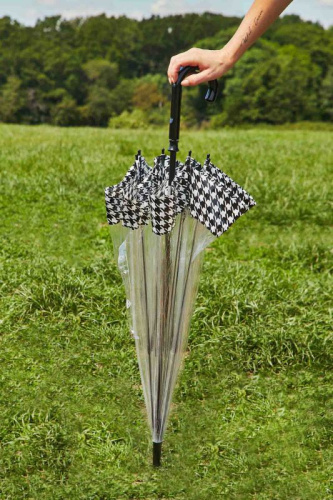 Зонт женский трость Fulton L042-4252 HoundstoothBorder (Гусиная лапка)