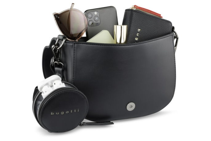 Сумка наплечная женская BUGATTI Almata, с кошельком, чёрная 49665801
