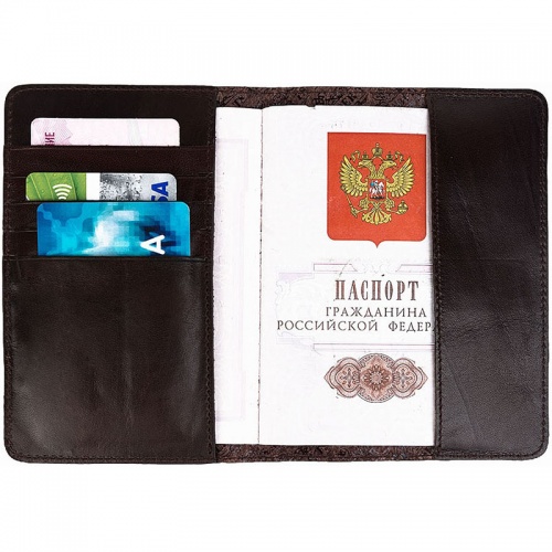Обложка для паспорта коричневая Alexander TS PR006 Brown Croco