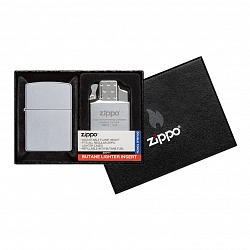 Набор: зажигалка 205 с покрытием Satin Chrome™ и газовый вставной блок с двойным пламенем  Zippo 205-090201 GS