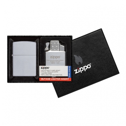 Набор: зажигалка 205 с покрытием Satin Chrome™ и газовый вставной блок с двойным пламенем  Zippo 205-090201 GS