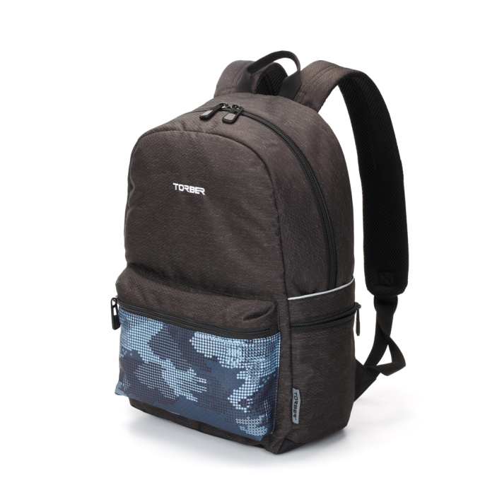 Рюкзак TORBER GRAFFI, серый с карманом синего цвета T2671-BLU