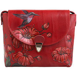 Женская сумка-клатч красная с росписью Alexander TS Кубби «Цветы и птицы»