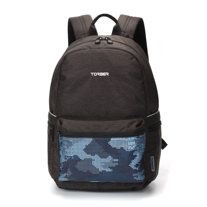 Рюкзак TORBER GRAFFI, серый с карманом синего цвета T2671-BLU