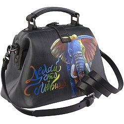 Женская сумка-саквояж серая с росписью Alexander TS Фрейм «Прайд1»