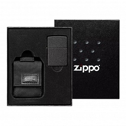 Набор: чёрная зажигалка Black Crackle и чёрный нейлоновый чехол Zippo 49402 GS