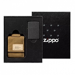 Набор черная зажигалка Black Crackle и коричневый нейлоновый чехол, черный Zippo 49401 GS